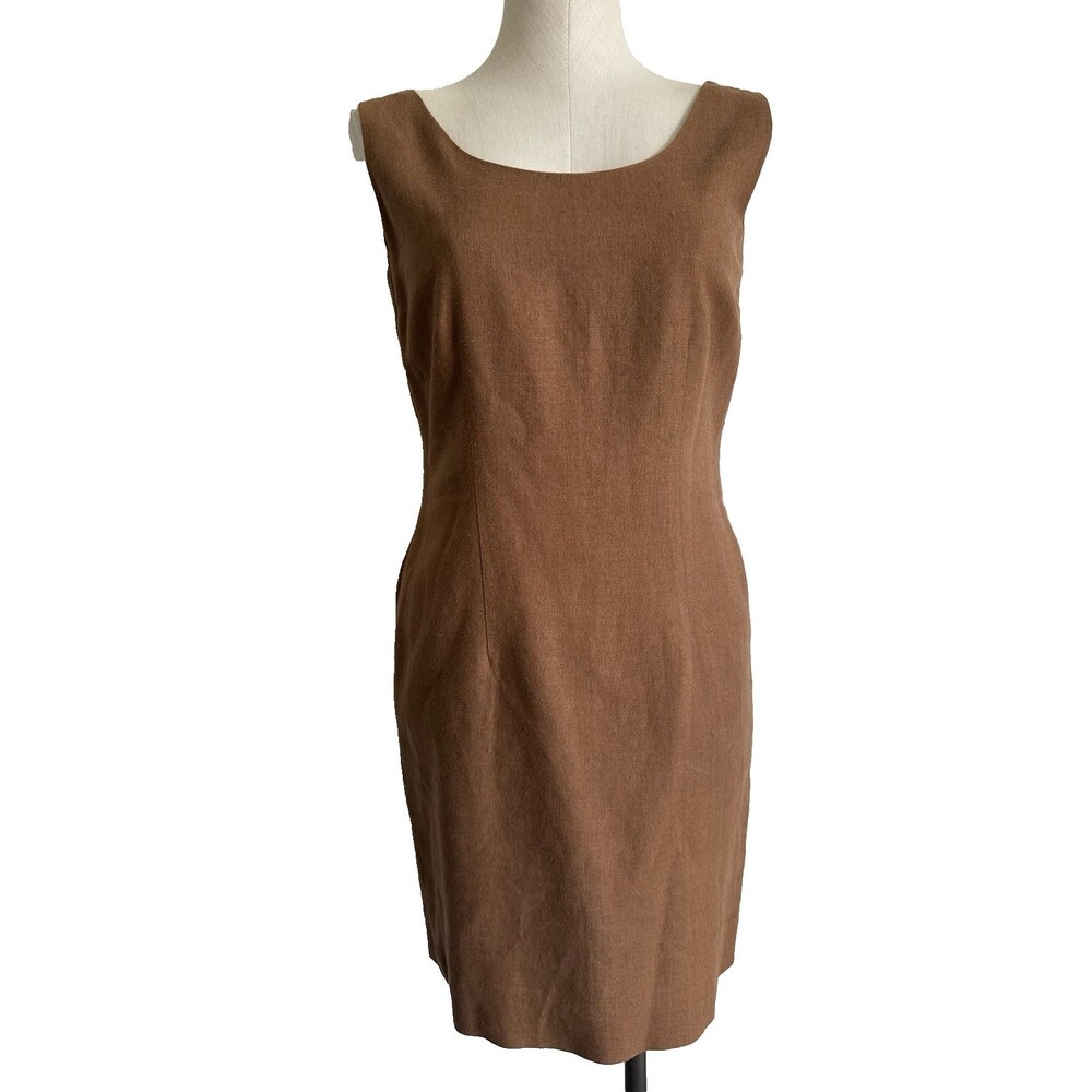 90s Vintage Brown Linen Blend Dress Size 4 Quiet Luxury Minimalist Workwear 377